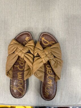 Sam Edelman Camel Knotted Leather Slide Sandals